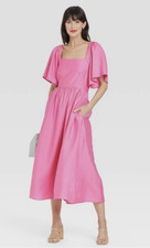 NWT A NEW DAY PINK FLUTTER SHORT SLEEVE TIE BACK MIDI DRESS SZ XXL