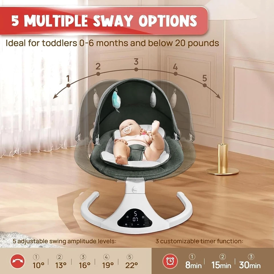Baby Bouncer Electric Rocking Chair Portable Swing Seat for Infants with Comfort - Image 4 of 4