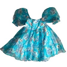 SHEIN VCAY Floral Square Neck Puff Sleeve Organza Dress