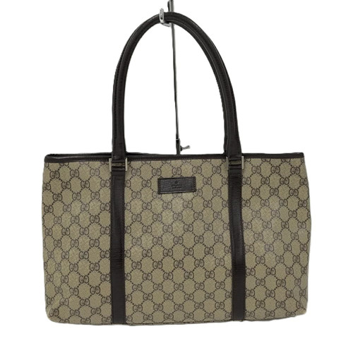 Used Gucci Tote Bag Handbag Gg Pvc Coating Leather 114595