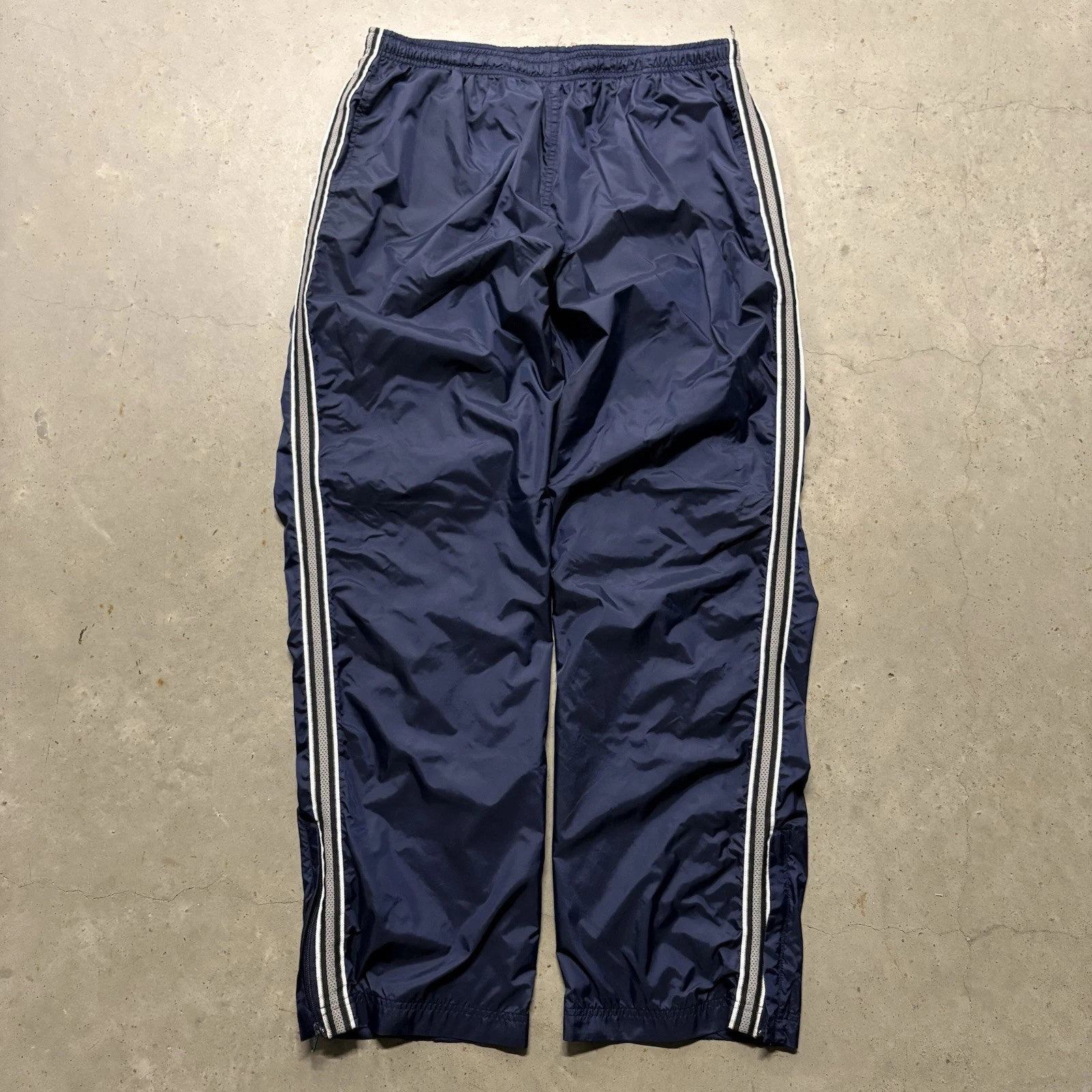 Vintage Y2K Old Navy Striped Swishy Nylon Track Pants XL Blue Sporty Baggy