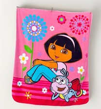 Vintage Dora Explorer Boots What a Beautiful Day Flower Fleece Blanket Nick Jr