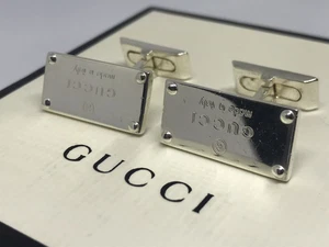 Gucci Logo Plaque SV925 Boutons de Manchette Argent Rectangle Bijoux Authentique Avec Boîte