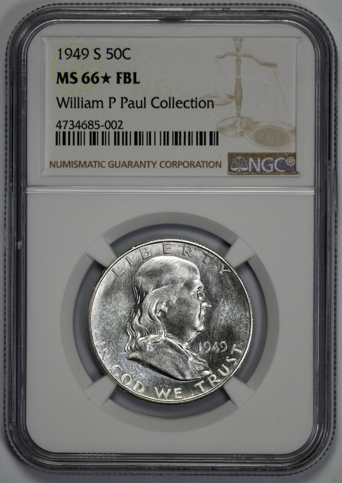 1949-S Franklin 50c NGC MS 66* FBL Full Bell Lines Semi Proof Like