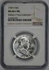 1949-S Franklin 50c NGC MS 66* FBL Full Bell Lines Semi Proof Like
