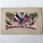 WWI Silk Postcard Souvenir De France Allied Flags Antique WW1 Embroidered Old