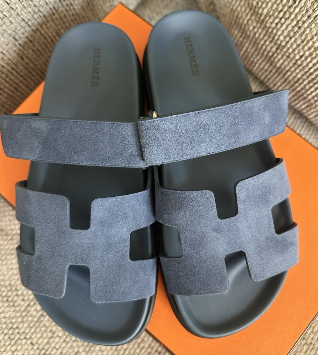 Size 38EU NIB HERMÈS Bleu Turquin Suede Women's Chypre Sandals | eBay