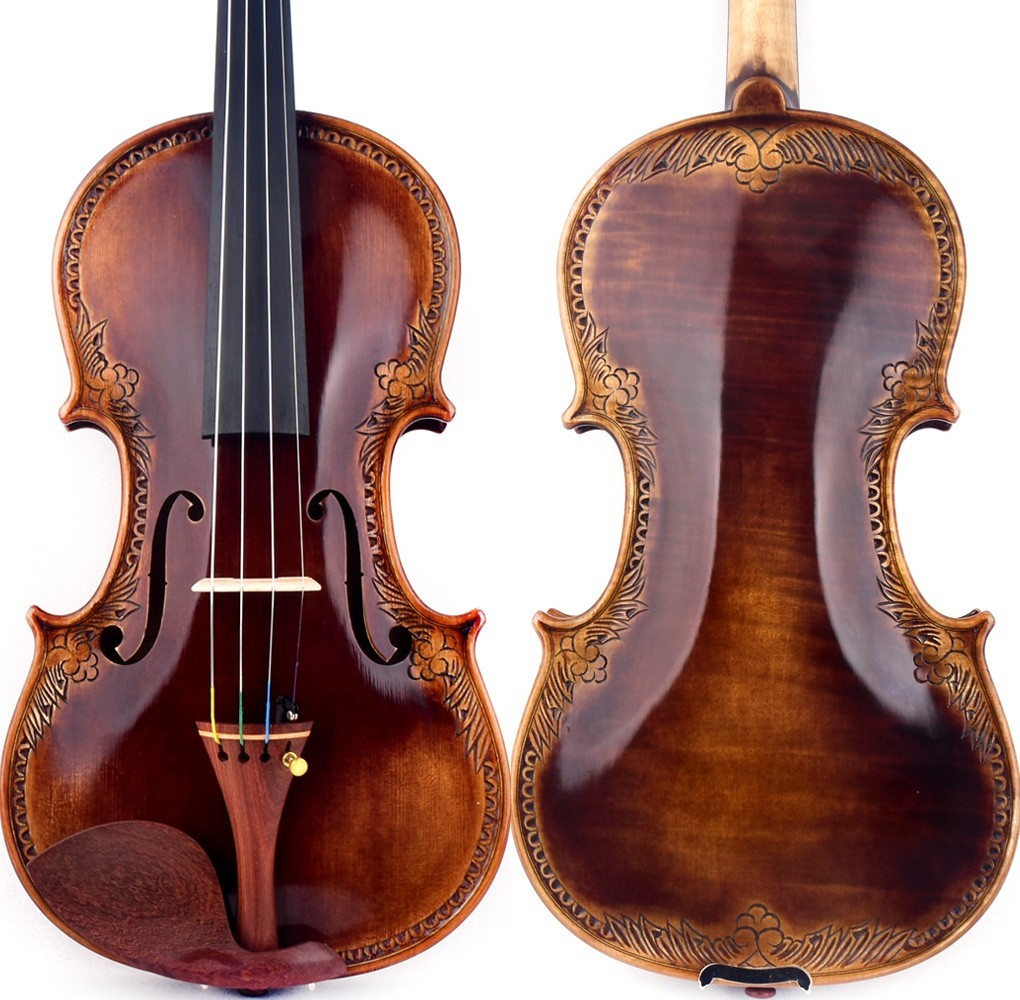 5Star Master Antique Stradivari Style Carved Flower Violin 4/4 European Wood V30