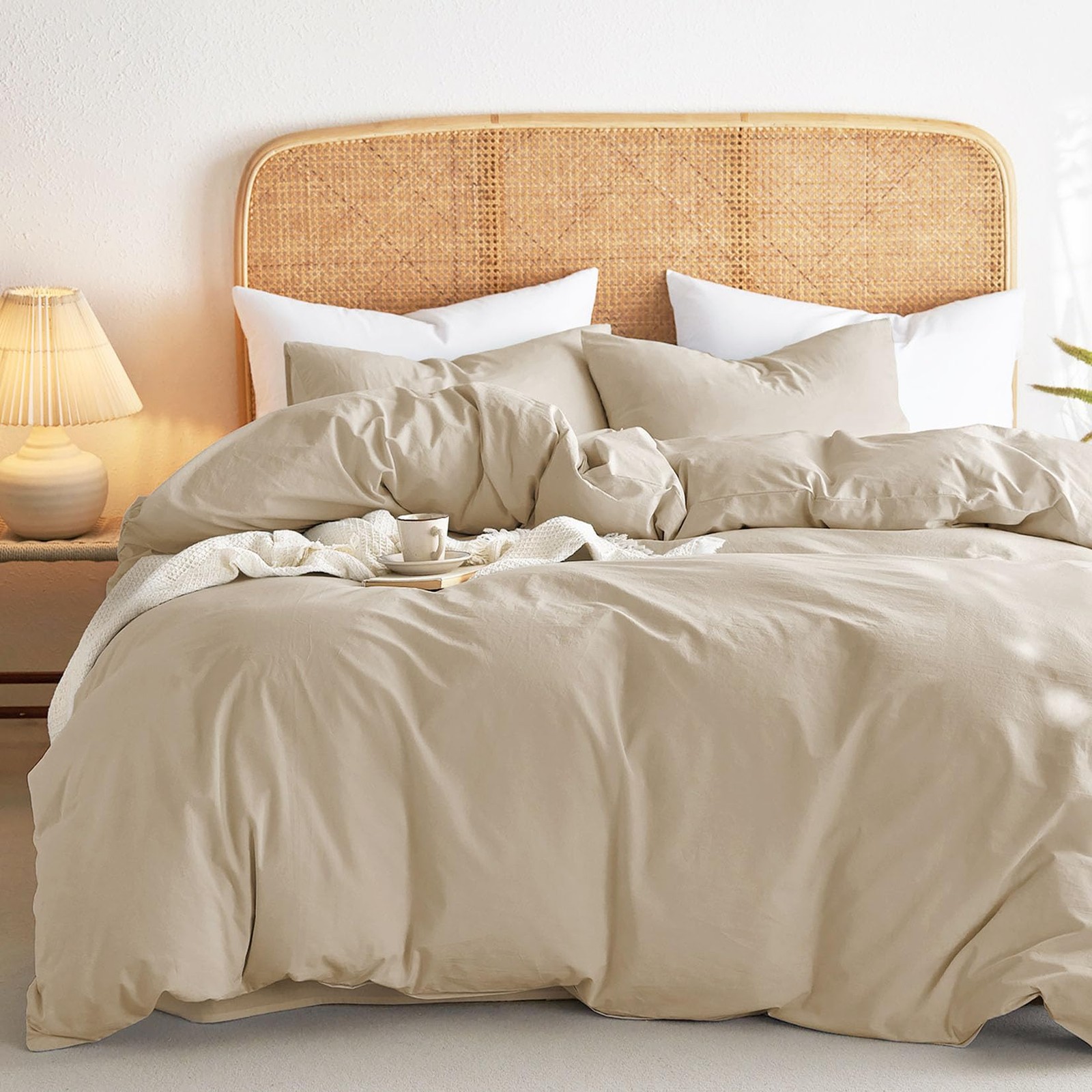 - Cotton Duvet Cover Set, Queen Size, Khaki Linen Color, 100% Washed Cotton, ...