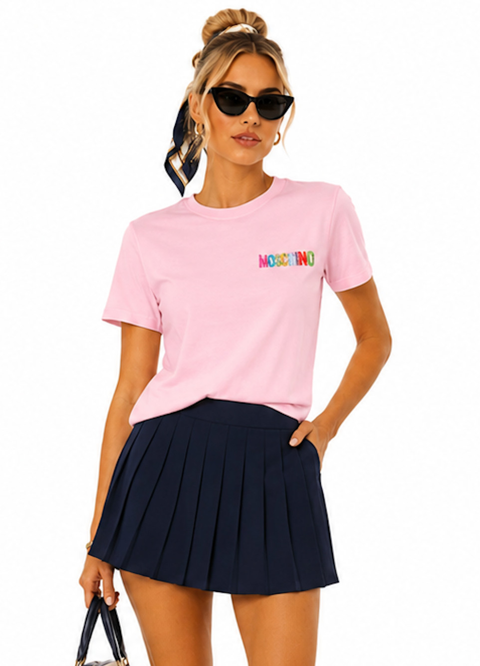 Moschino Couture! Womens T-Shirt Tee Shirt Gold Logo Round Neck T-Shirt Cotton L