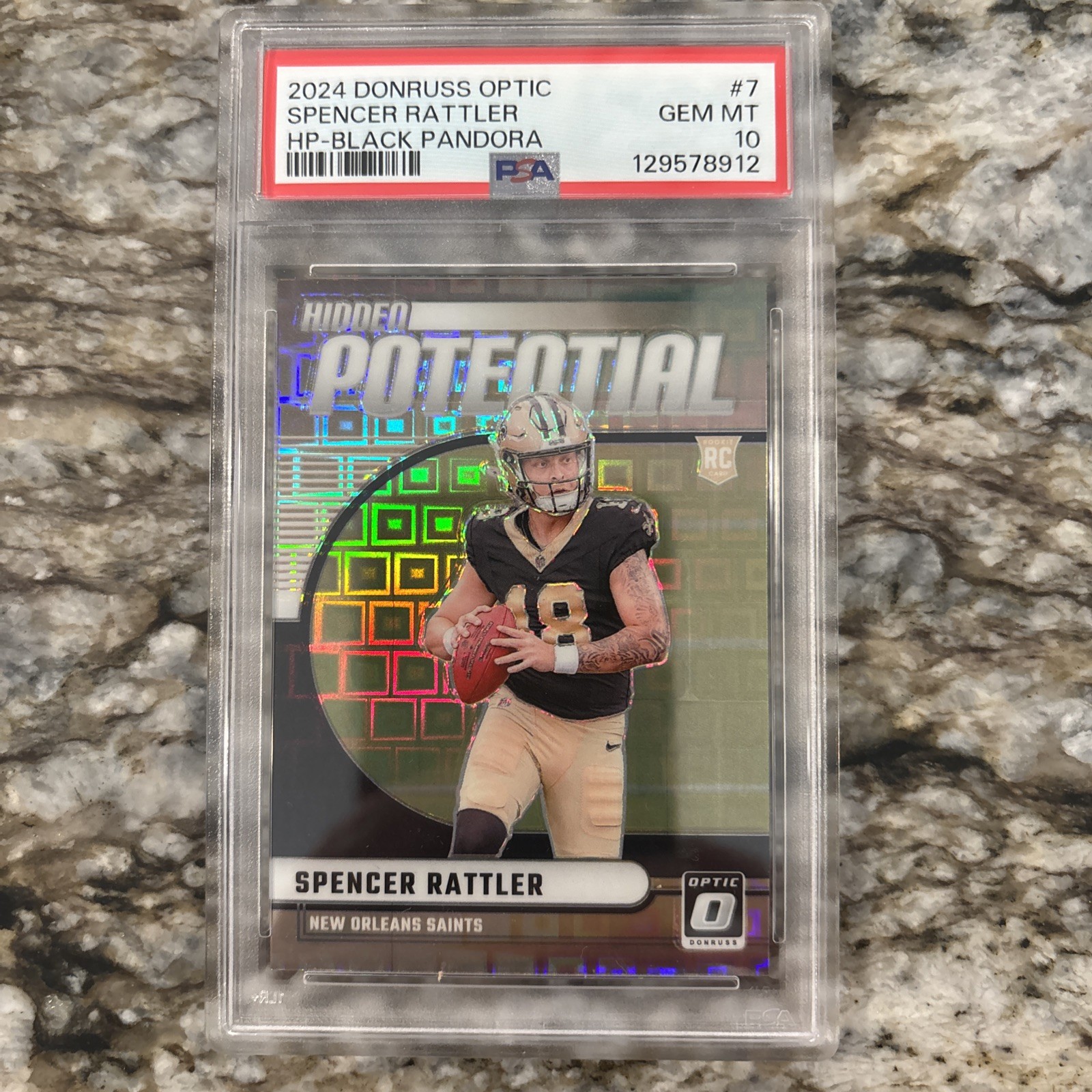 PSA 10 2024 Optic Spencer Rattler Hidden Potential Black Pandora #/25 Rookie RC
