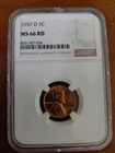 1957-D Lincoln Wheat Cent 1c MS66RD, NGC