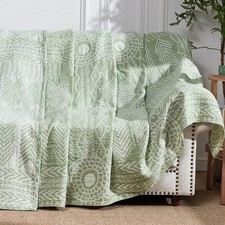 Boho 100 Cotton Muslin 50x60 Throw Blanket Lightweight 3-Layer Green Blanket...