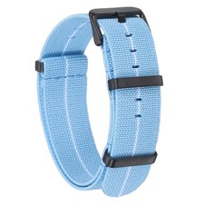 Elastic Nylon Watch Band 20mm Waterproof One Piece Watch Strap, Light Blue/White