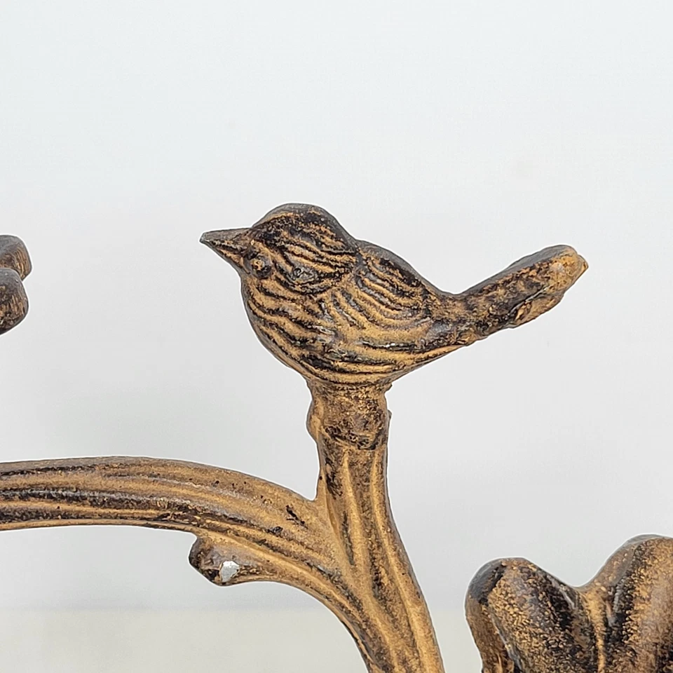 Metal Rust Colored Bird on Branch With Flowers Taper Candlestick Holder - Image 2 of 4