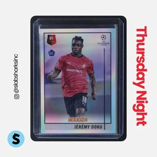 2020 TOPPS MERLIN CHROME UEFA CHAMPIONS LEAGUE #64 JEREMY DOKU REFRACTOR ROOKIE