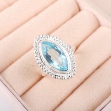 Blue Topaz Gemstone 925 Sterling Silver Ring Handmade Jewelry Ring Gift For