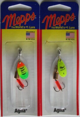 2 - Mepps Aglia Spinner - 1/8 oz.- Hot Chartreuse & Firetiger