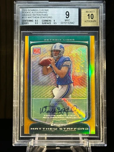 2009 BOWMAN CHROME /15 MATTHEW STAFFORD RC AUTO ORANGE REFRACTOR