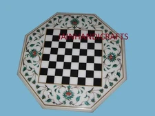 18'' white marble chess table top inlay malachite home Game kids