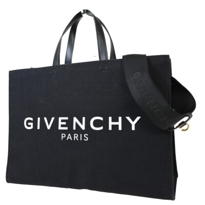 GIVENCHY G Logo 2Way Shoulder Hand Tote Bag Canvas Leather Black Italy 97FA497