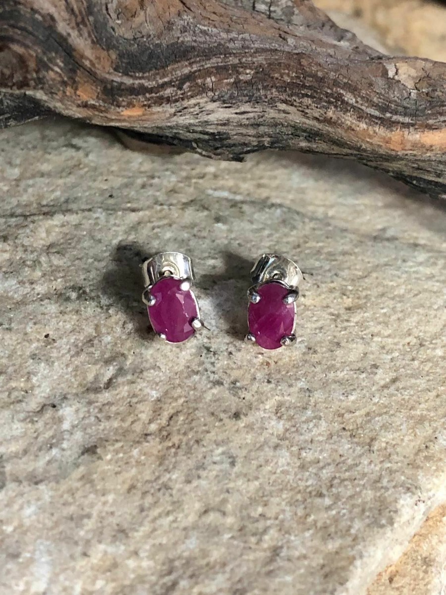 Delicate 925 Sterling Silver Lab created RUBY Stone Small Stud Earrings
