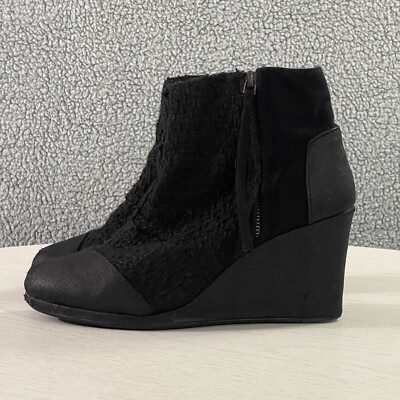 Toms Boots Womens 10 Black Desert Wedge Ankle Side Zip Round