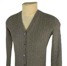 Hawick Womens Brown 100% Cashmere Cable Knit V-Neck Cardigan Size S*