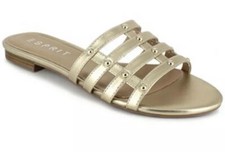 Esprit Women's 9.5 Gold Slippers Sandals Kylee Slip On Flat Memory Foam Flax 59
