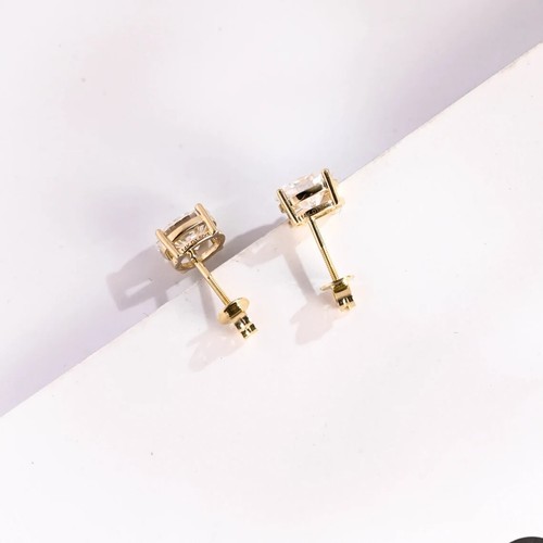 3CT Oval Cut Solitaire Lab Created Diamond Stud Earrings 14k Yellow Gold Plated - Picture 4 of 4