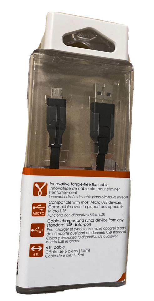 Cable de datos de carga y sincronización Qmadix (QM - PDMI) 6 pies para dispositivos micro USB - negro Foto 2 de 4