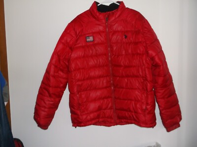 U.S. Polo Assn Red Puffer Jacket Coat Size XL RN #110078 Fits Like A Large EUC