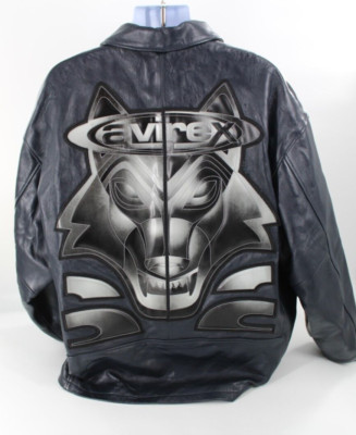 VTG Avirex Wolf Face Blue Leather Jacket Men's 4XL 90's Hip Hop