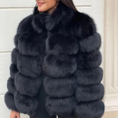 Damen Echt Fuchspelz Echt Neu Jacke Mantel mit Kragen