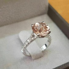 925 Sterling Silver 1.80Ct Round Lab-Created Morganite Solitaire Wedding Ring