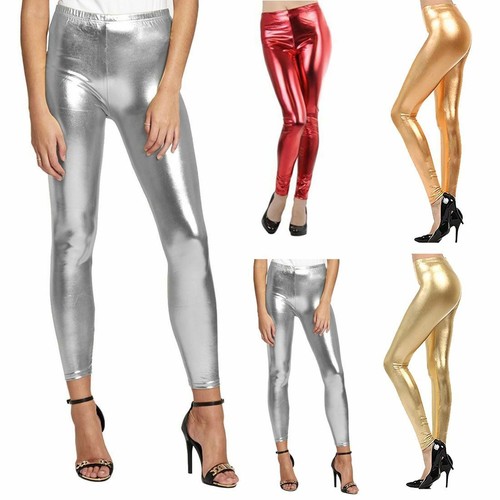 Women Disco Shiny Legging Stretch Ladies Club Dance Wear Fancy Dress Wet Look - Picture 2 of 4