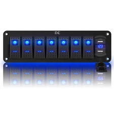 8 Gang Toggle Rocker Switch Panel with USB for Car Boat Marine RV Truck Blue LED