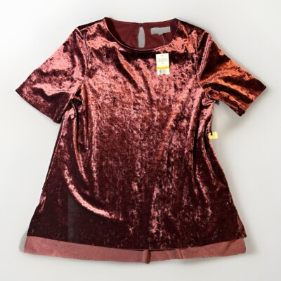 Penelope Rose Crushed Velvet 90s Short Sleeve Blouse SzS Burgundy Y2K Vamp NWT