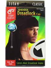 TITAN CLASSIC SPANDEX OPEN BACK DREADLOCK CAP - BLACK  22148 
