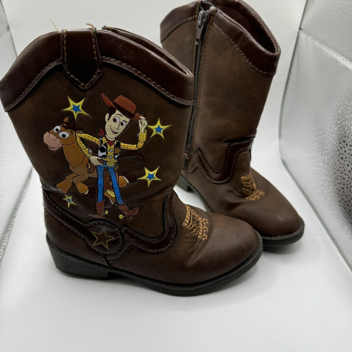 OLD ORDER★Disney Woody collaboration snow boots OL2 Disney Toy Story Woody Little Boy Size8 Brown Zip Cowboy