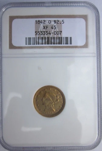 1842-O LIBERTY HEAD QUARTER EAGLE $2.5 DOLLAR GOLD NGC-XF45 NEW ORLEANS RARE