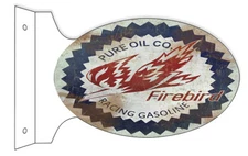 PURE OIL FIREBIRD RACING 18" HEAVY DUTY USA METAL DOUBLE SIDED GASOLINE ADV SIGN