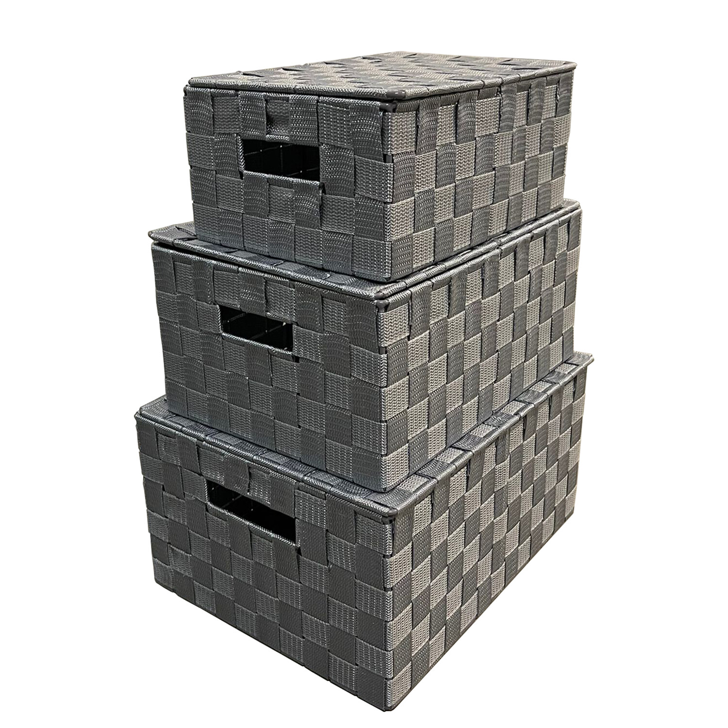 Arpan Set of 3 Grey Nylon Hand Woven Storage Baskets Box Hamper - Image 2