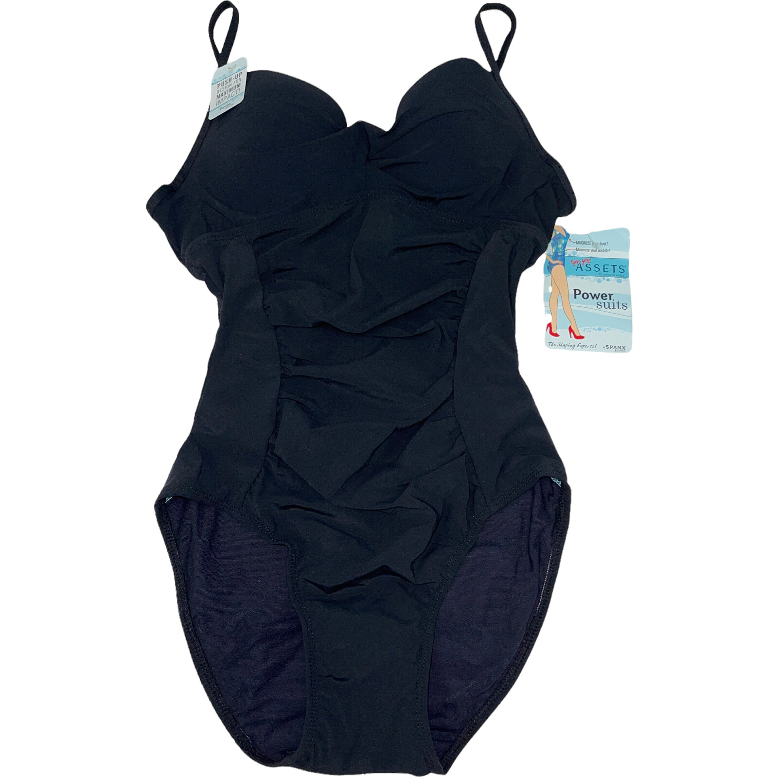 Spanx Power Mesh Push Up One Piece Swimsuit in Jet Black with Ruching 1547-image