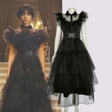 Costume The Addams Famiglia Cosplay Mercoledì Mascherato Abito Nero Festa Danza