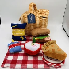 Mud Pie Plush Toy Set Picnic Time Basket 8 Piece Complete