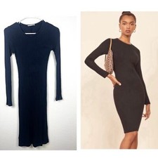 Reformation dark blue Bodycon Ribbed Long SleeveMidi Dress size XS