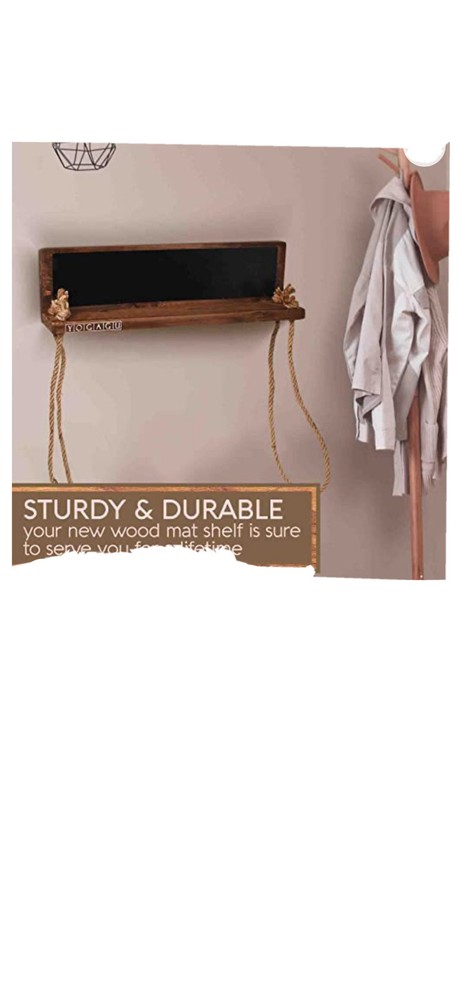 Rustic Rope Yoga Mat Wall Rack with Chalkboard Shelf