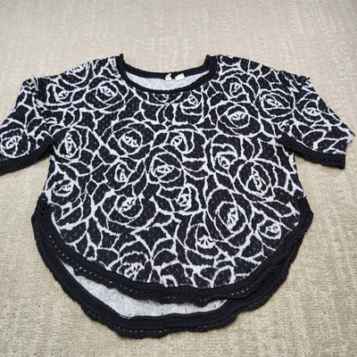Anthropologie Moth Halfeti Scoop Neck Sweater Women Small Wool Blend Floral