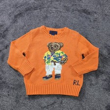 Ralph Lauren Polo Bear Sweater Kids SZ 2 Intarsia Knit Vacation Bear Chunk Knit